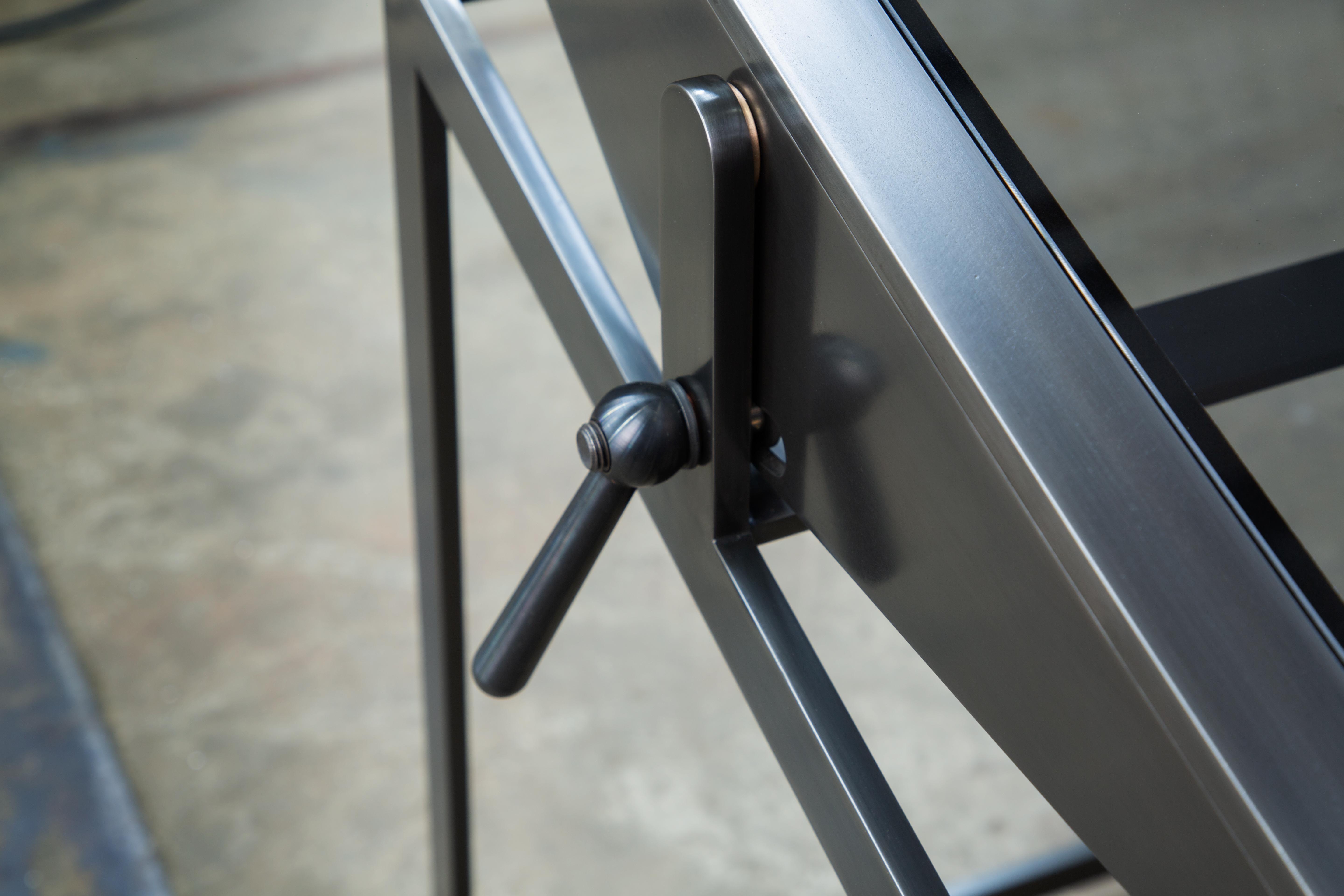 American Pivoting Drafting Table, Blackened Steel and Smoked Glass, by Force/Collide For Sale