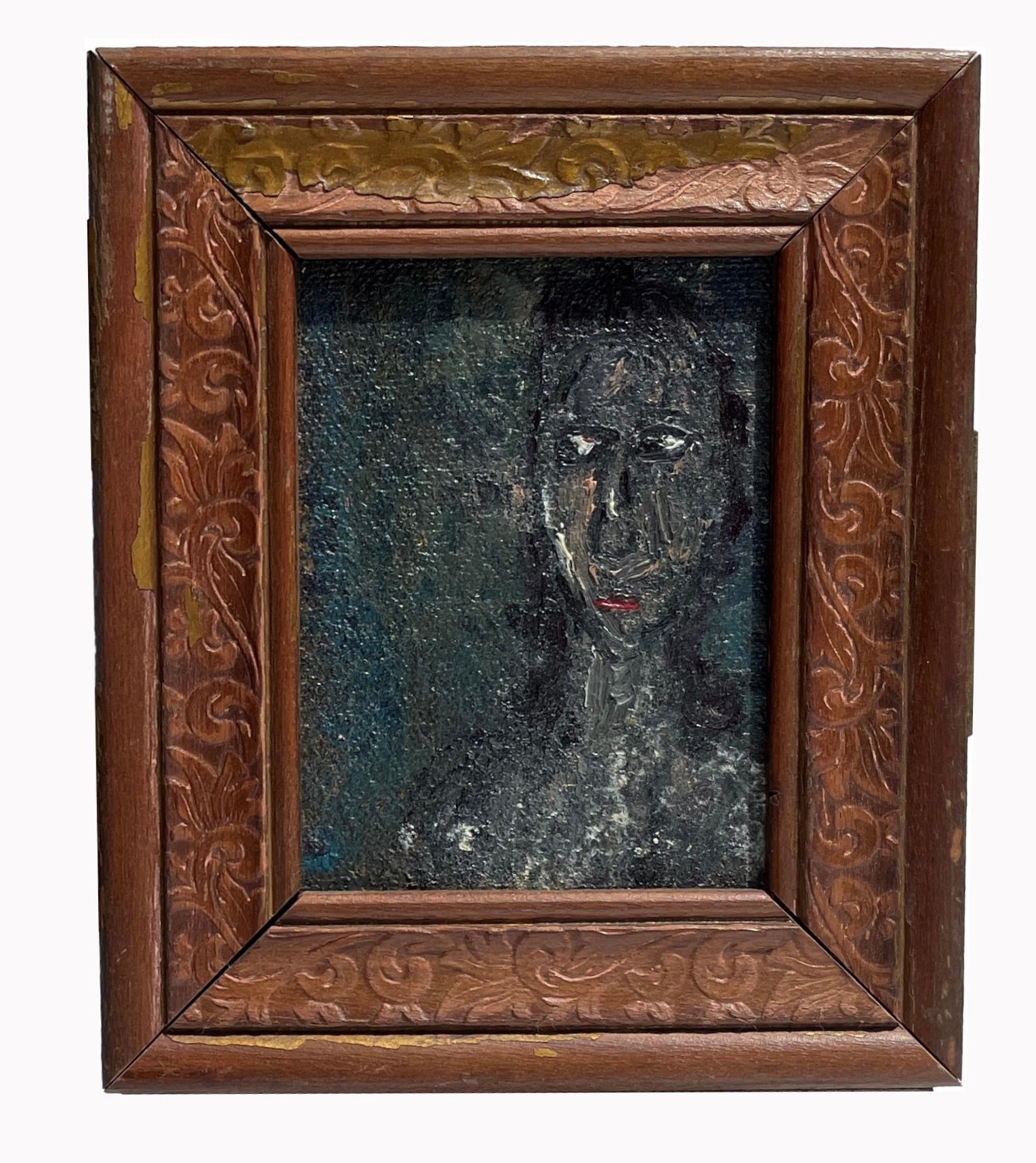 Vanity Mirror with Two Portrait Paintings and  Found Objects In New Condition In Chicago, IL
