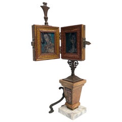 Vanity Mirror with Two Portrait Paintings and  Found Objects