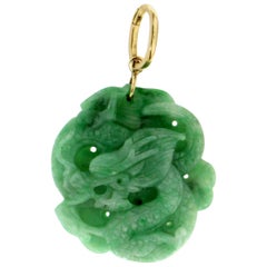 Dragon 18 karat Yellow Gold Jade Pendant Necklace