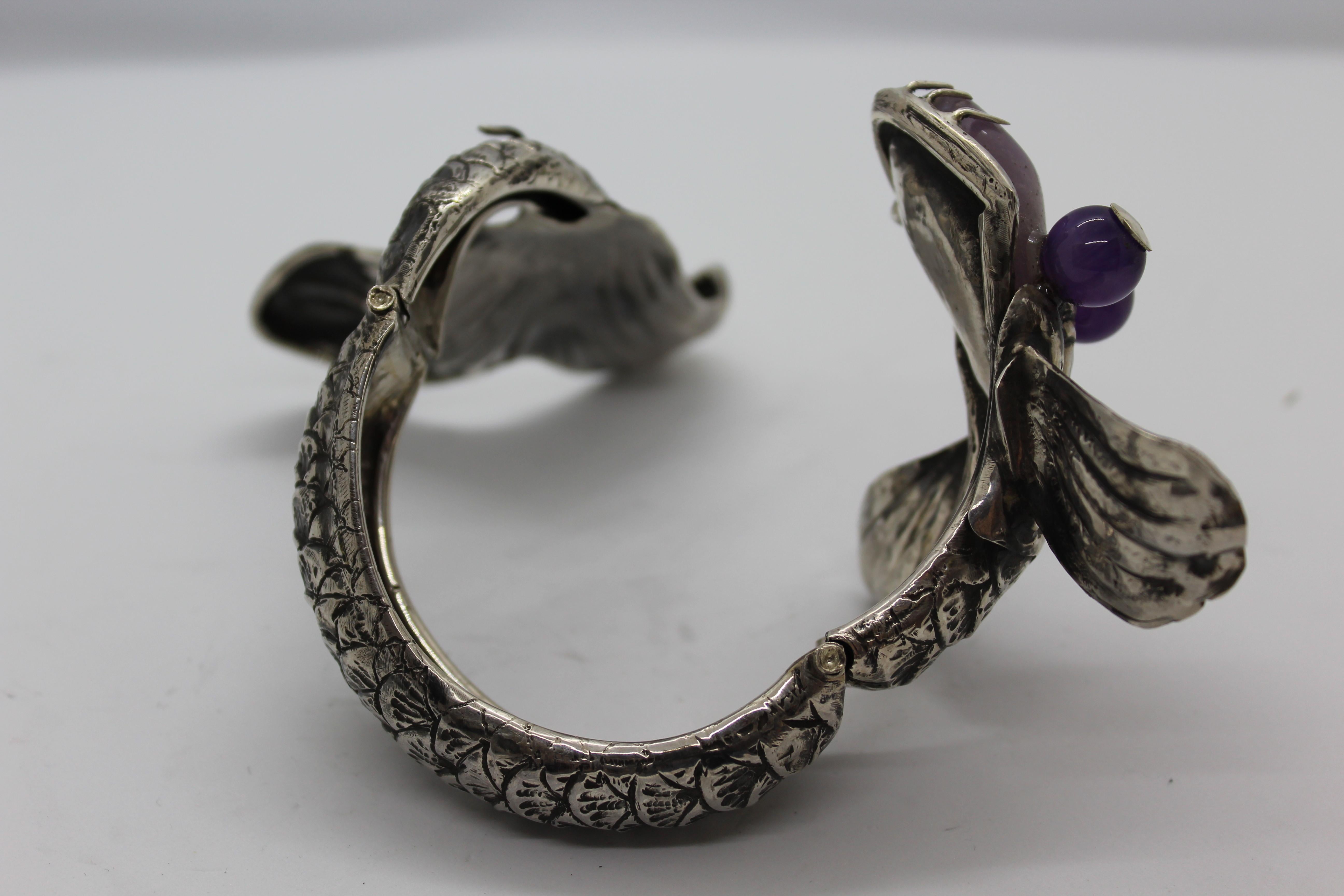 Bracelet en argent sterling et améthyste représentant un dragon, fait à la main, Italie en vente 4