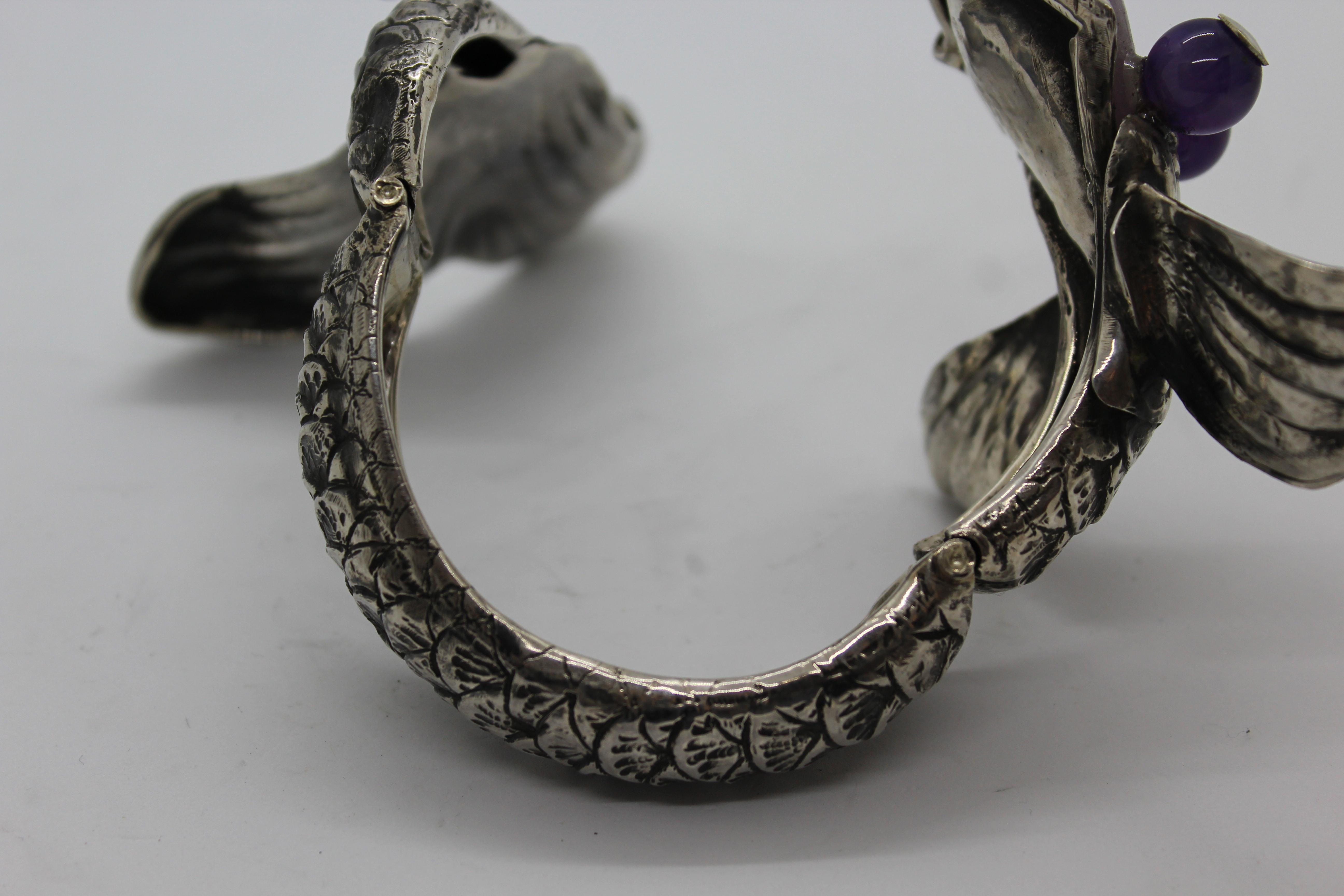 Bracelet en argent sterling et améthyste représentant un dragon, fait à la main, Italie en vente 6