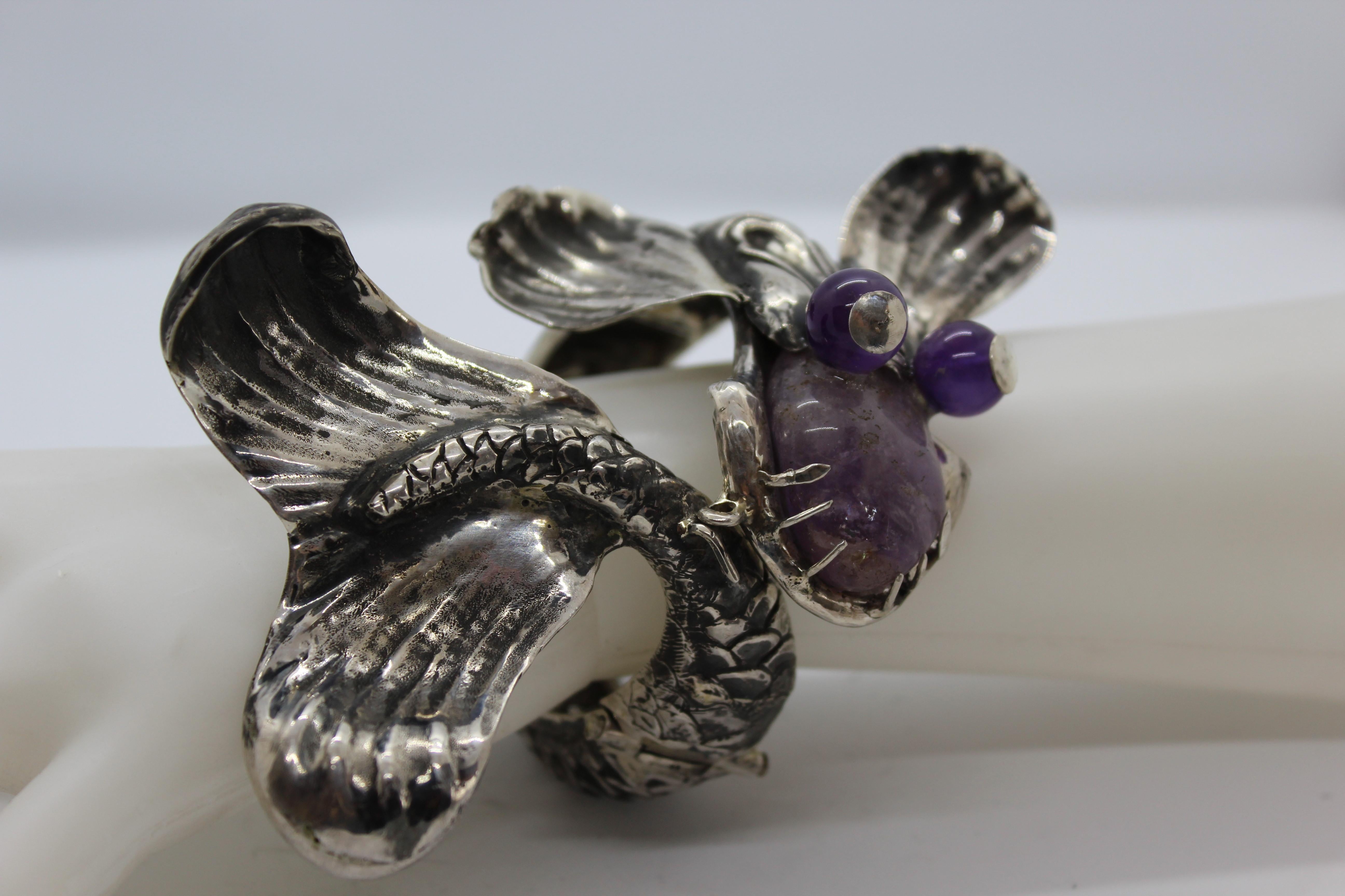 Dragon Amethyst Bracelet, Sterling Silver, Handmade, Italy For Sale 8