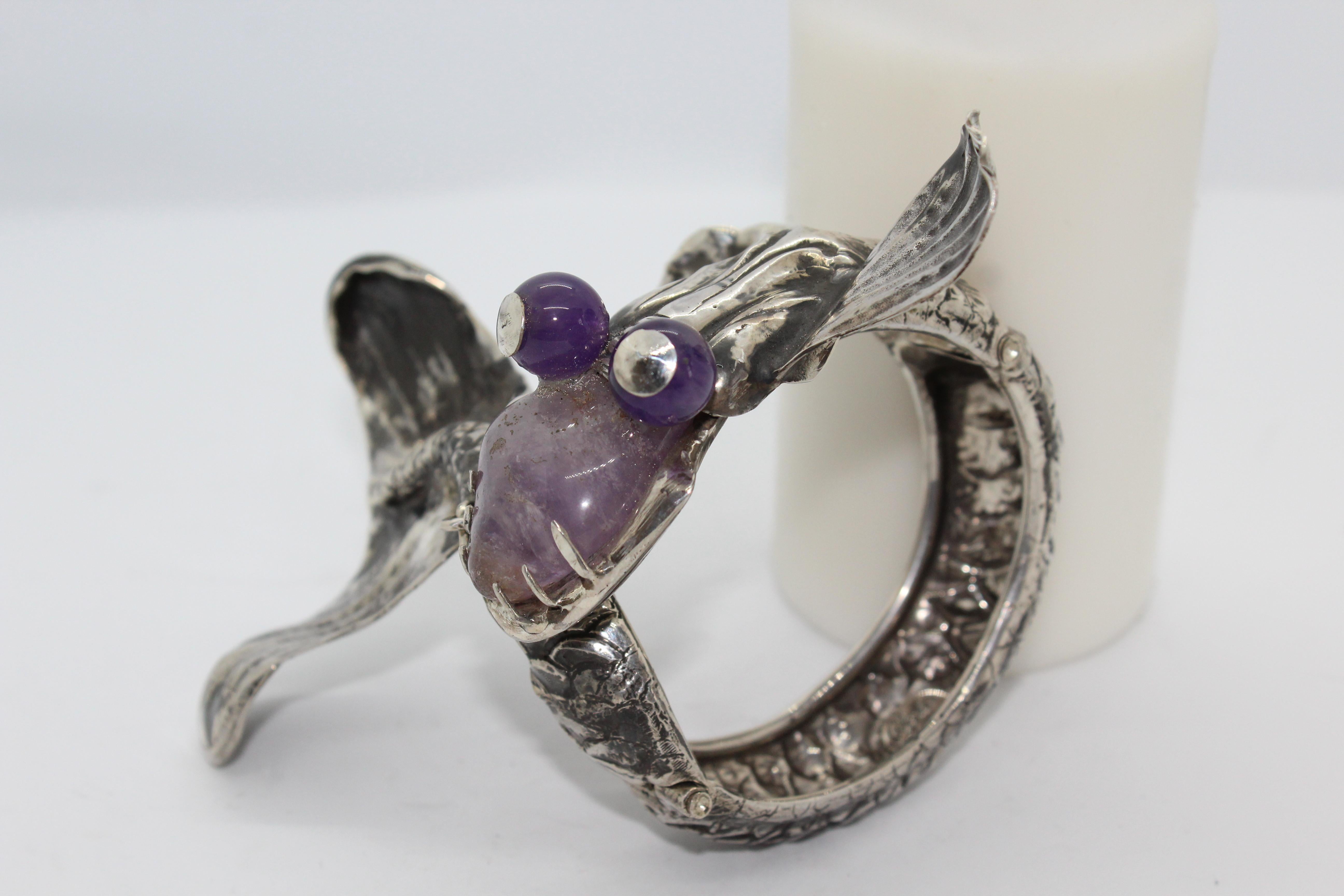 Dragon Amethyst Bracelet, Sterling Silver, Handmade, Italy For Sale 9