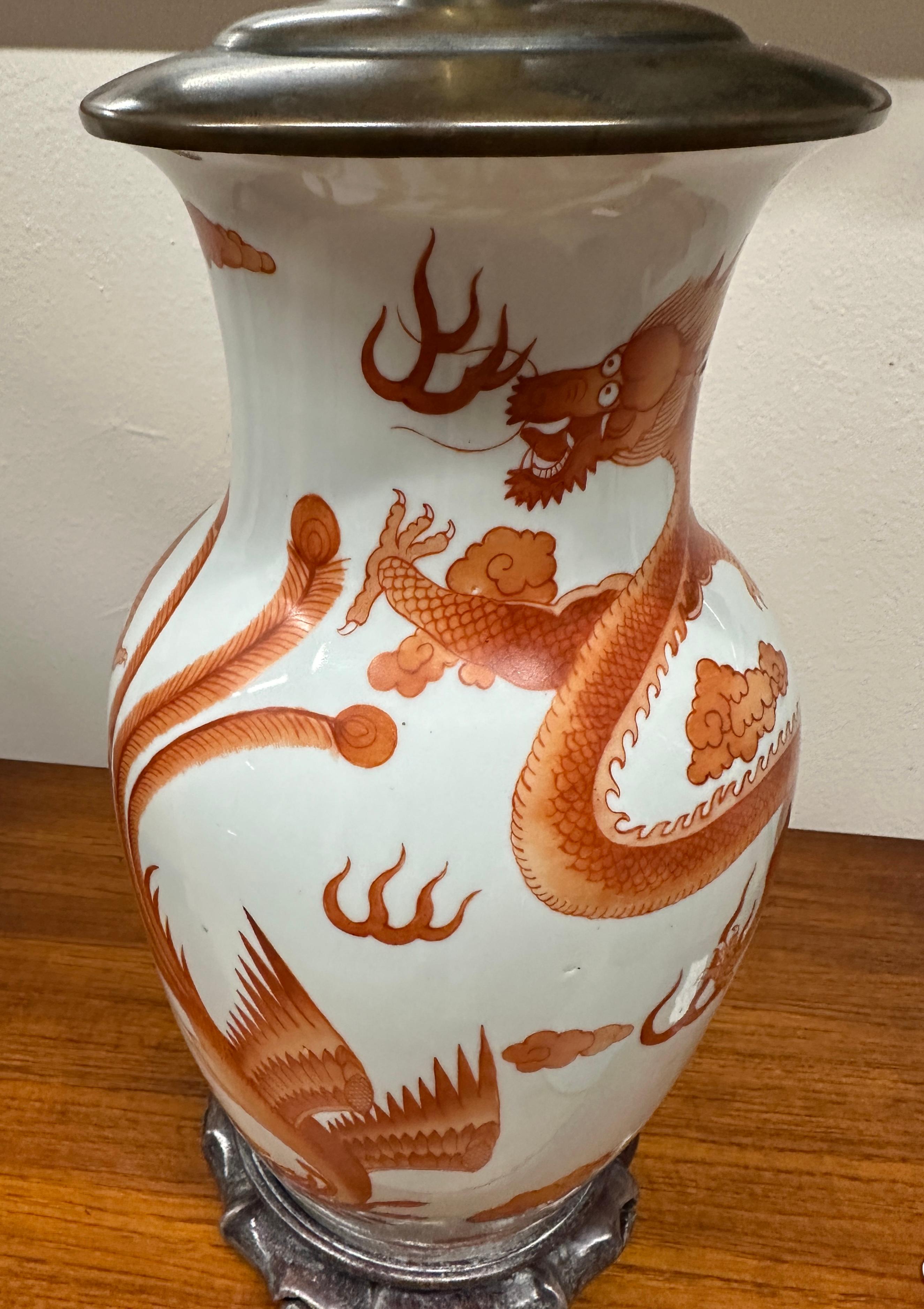 Dragon and Phoenix Motif Chinese Porcelain Lamps For Sale 13