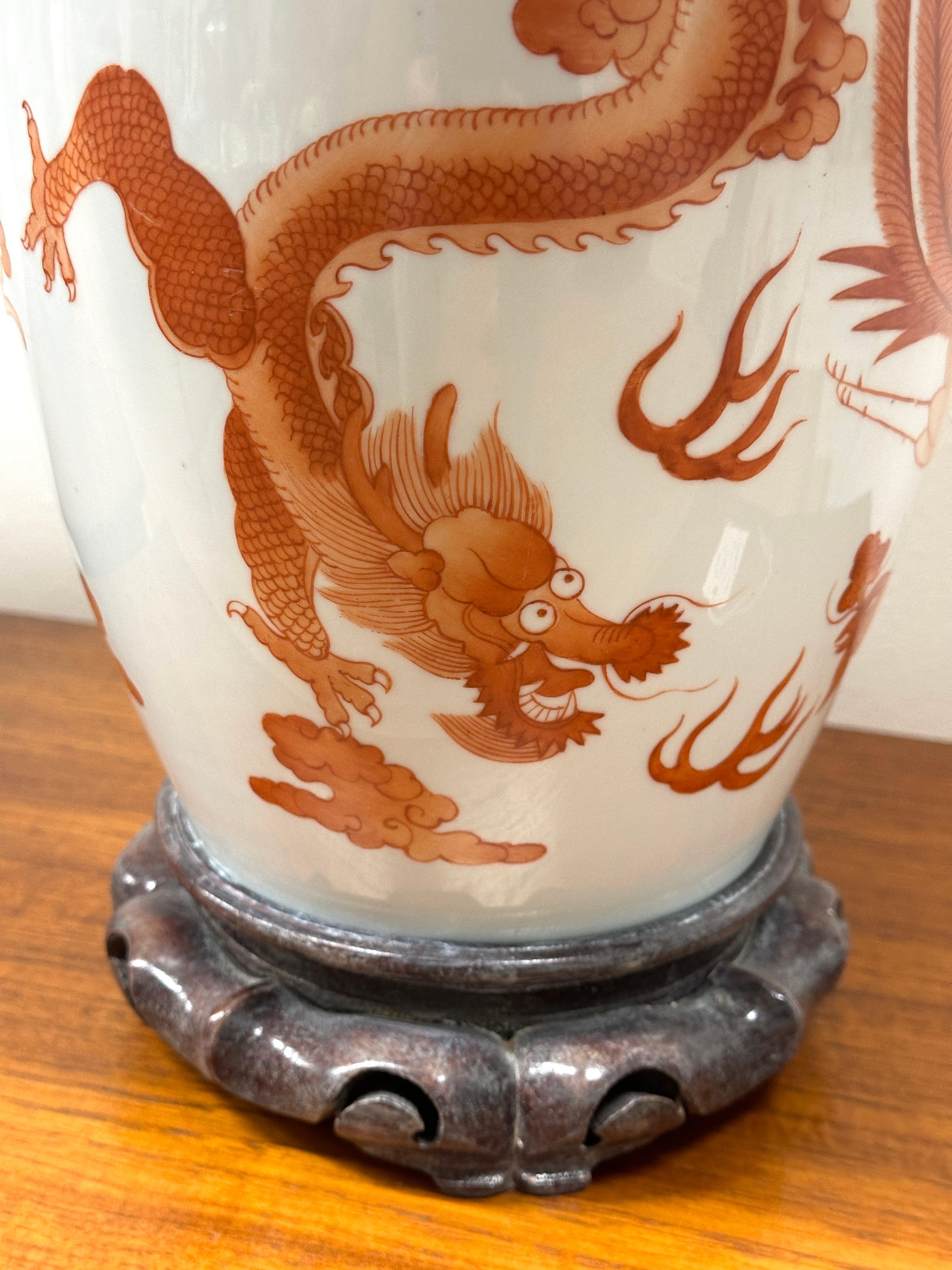 Hand-Crafted Dragon and Phoenix Motif Chinese Porcelain Lamps For Sale