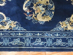Dragon Blue Chinese Rug, Mid-20th Century