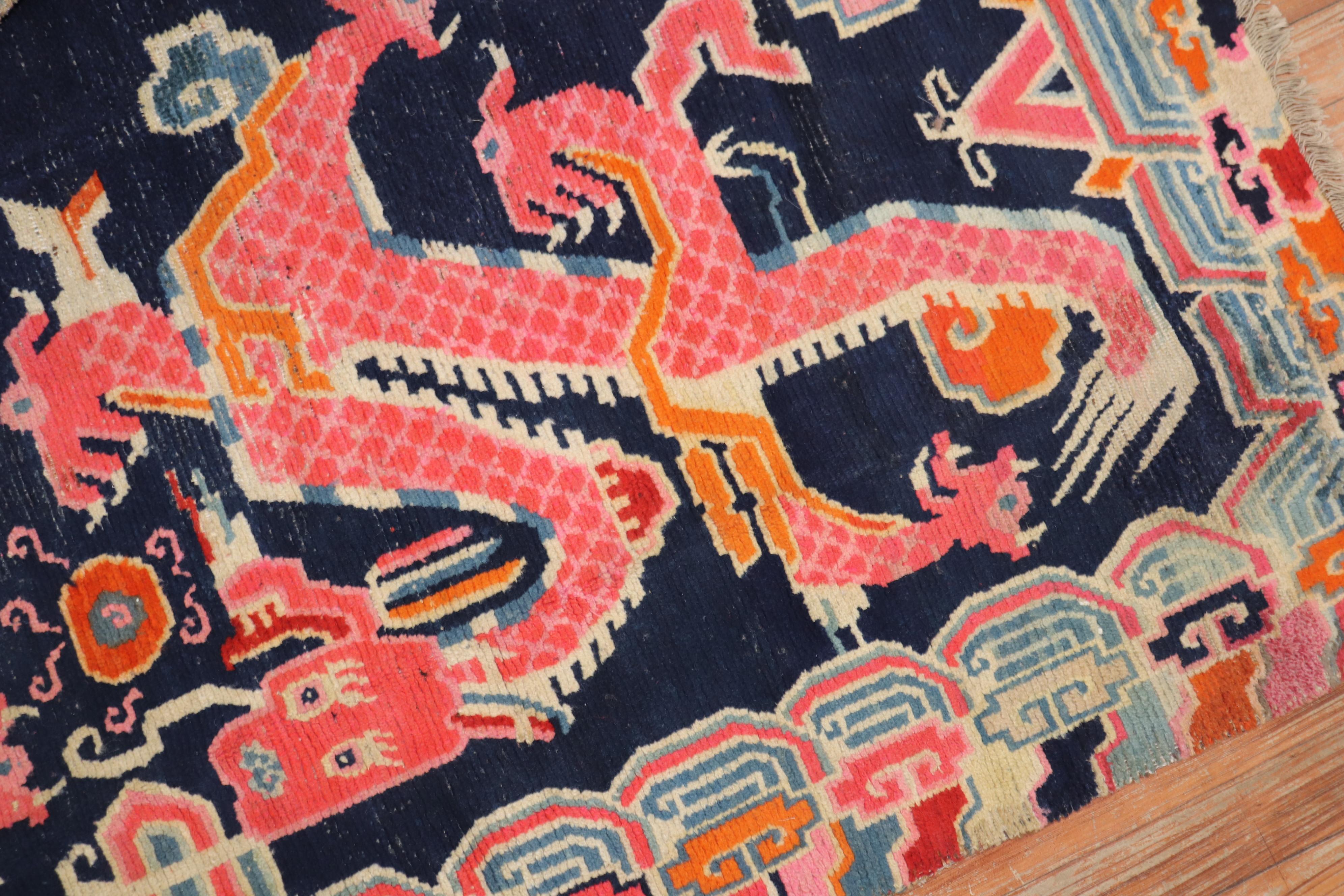 Dragon Blue Tibetan Rug, Mid-20th Century 1