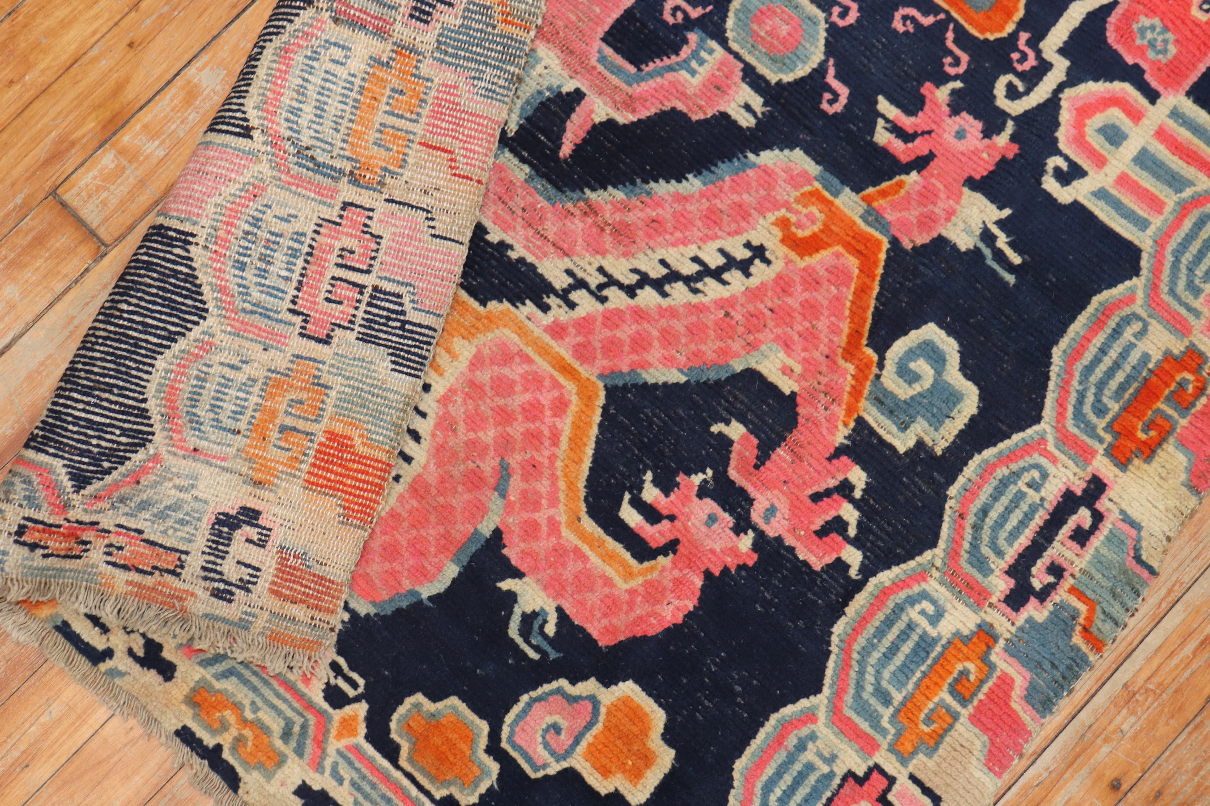 Dragon Blue Tibetan Rug, Mid-20th Century 2