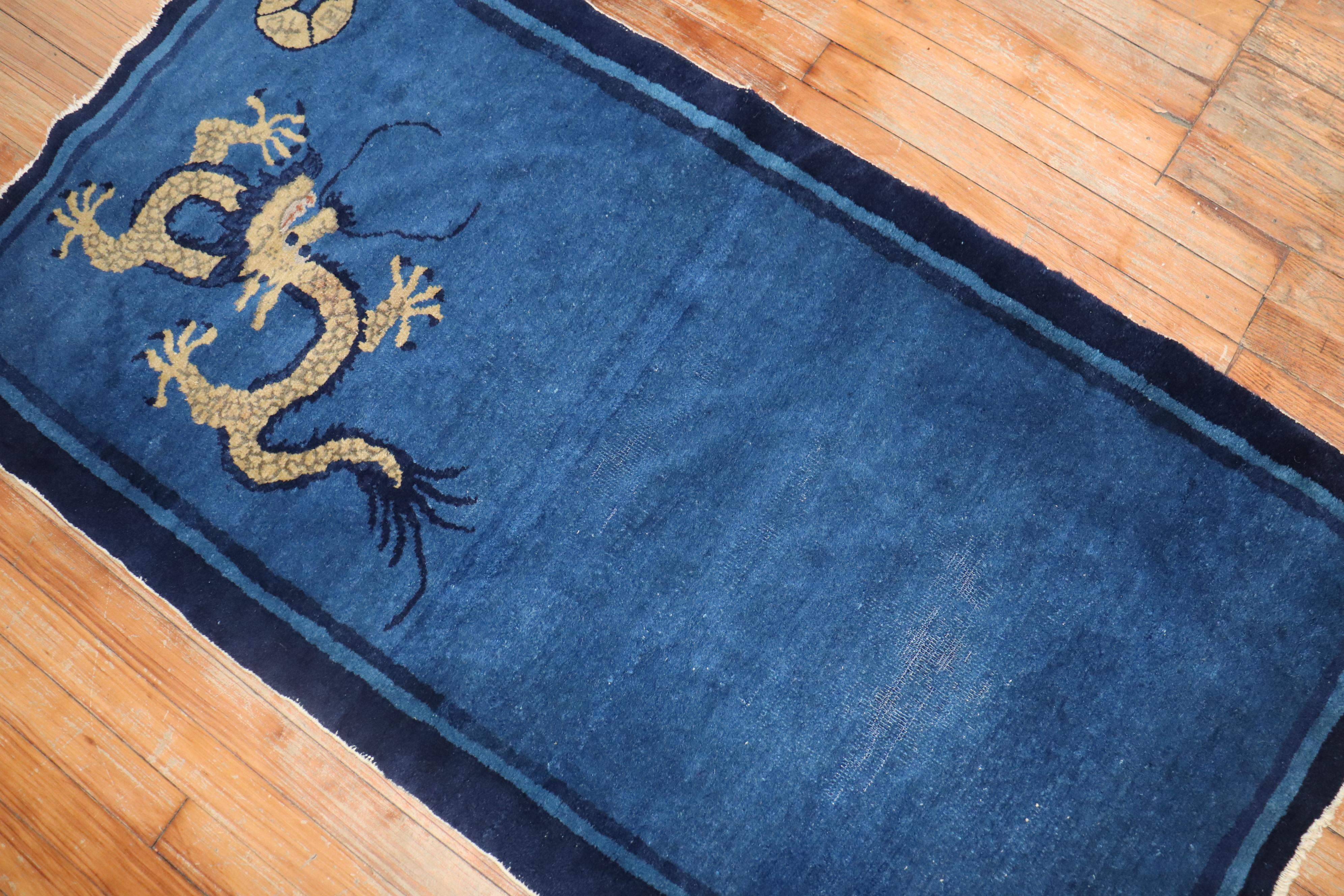 Tibetan Dragon Blue Wool Chinese Rug, Early 20th Century