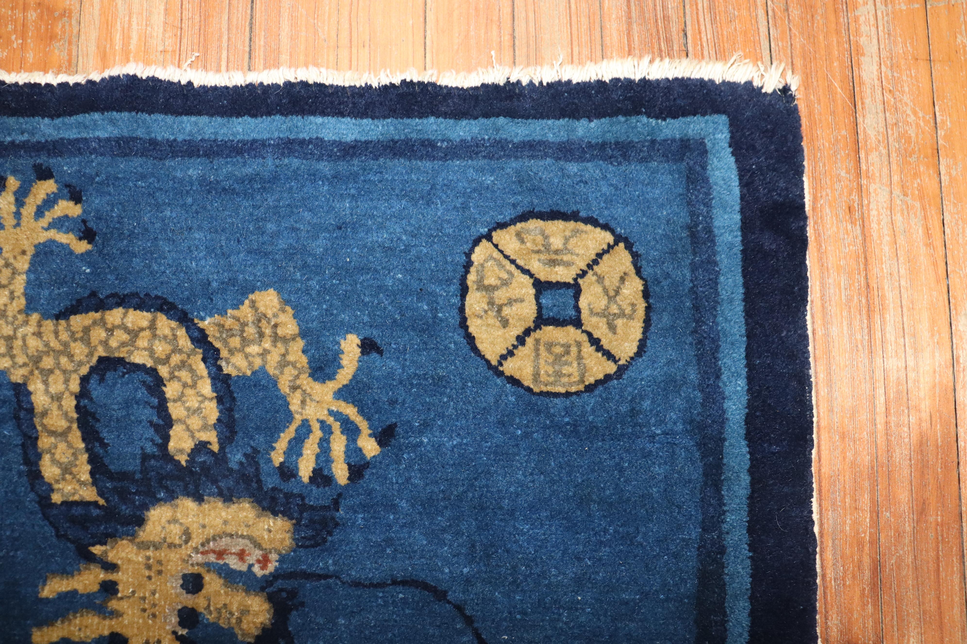 Dragon Blue Wool Chinese Rug, Early 20th Century In Good Condition In New York, NY