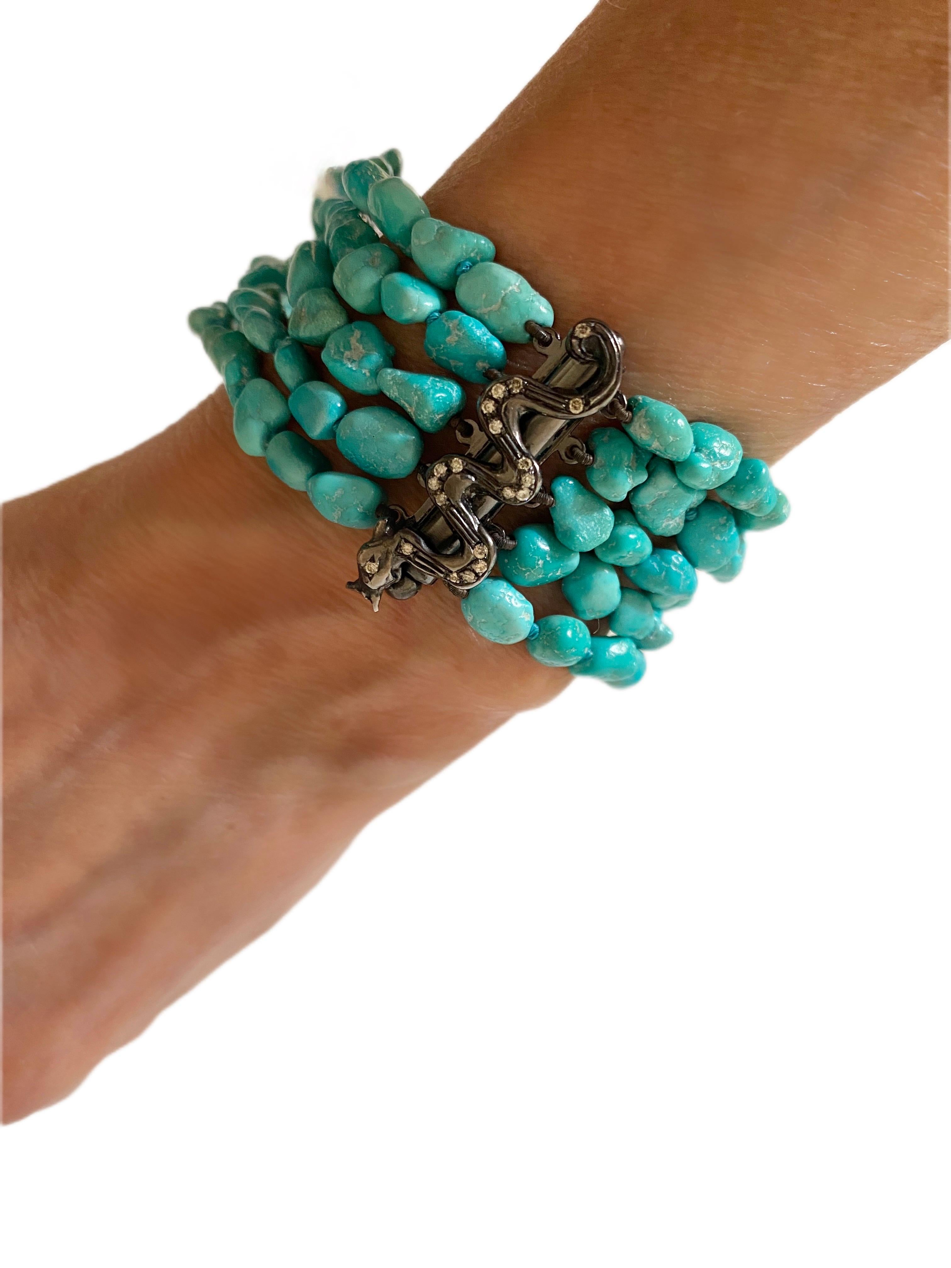 Perle Bracelet dragon en argent sterling, diamants gris et turquoise, design Rossella Ugolini  en vente