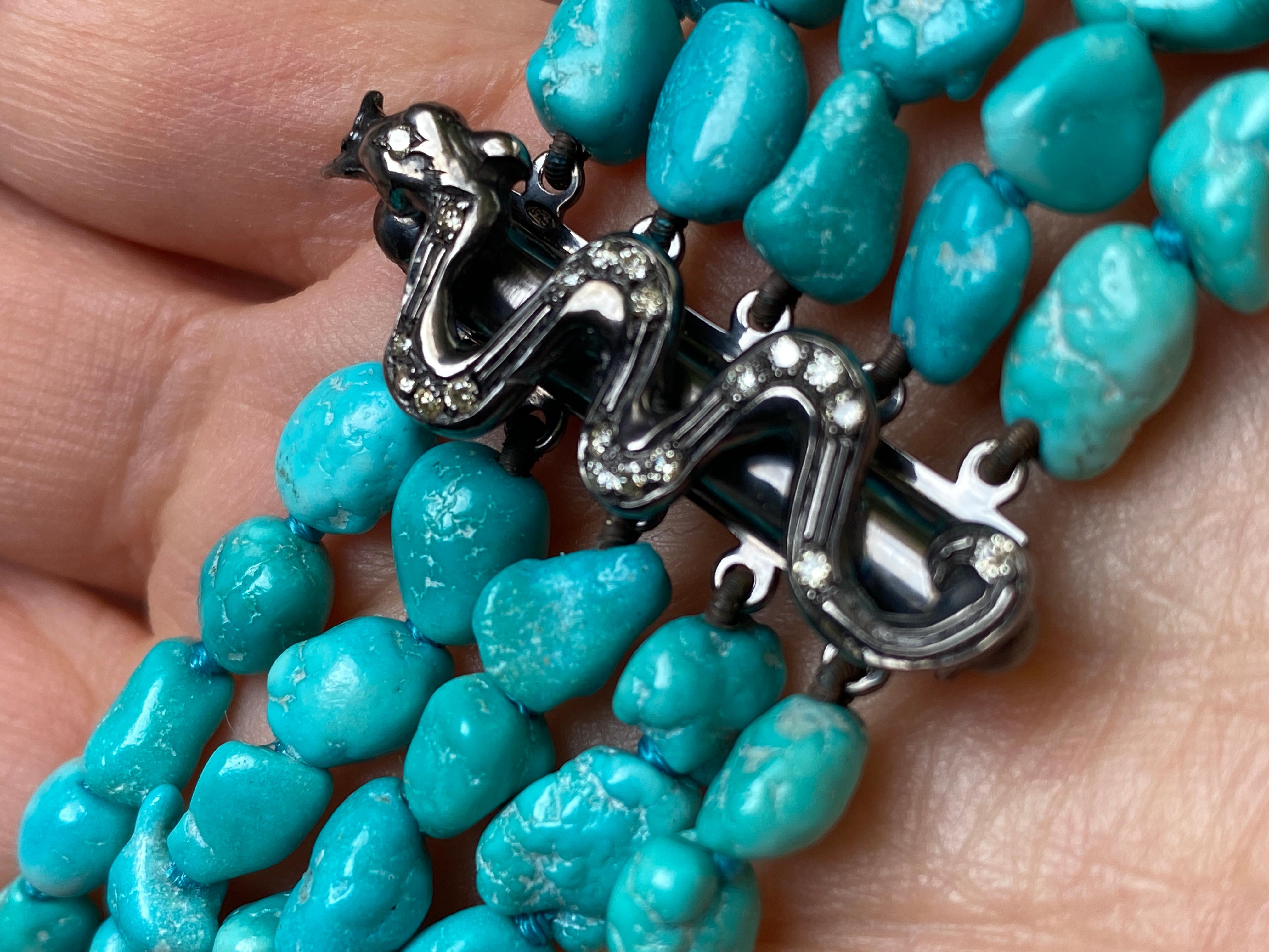Bracelet dragon en argent sterling, diamants gris et turquoise, design Rossella Ugolini  Neuf - En vente à Rome, IT
