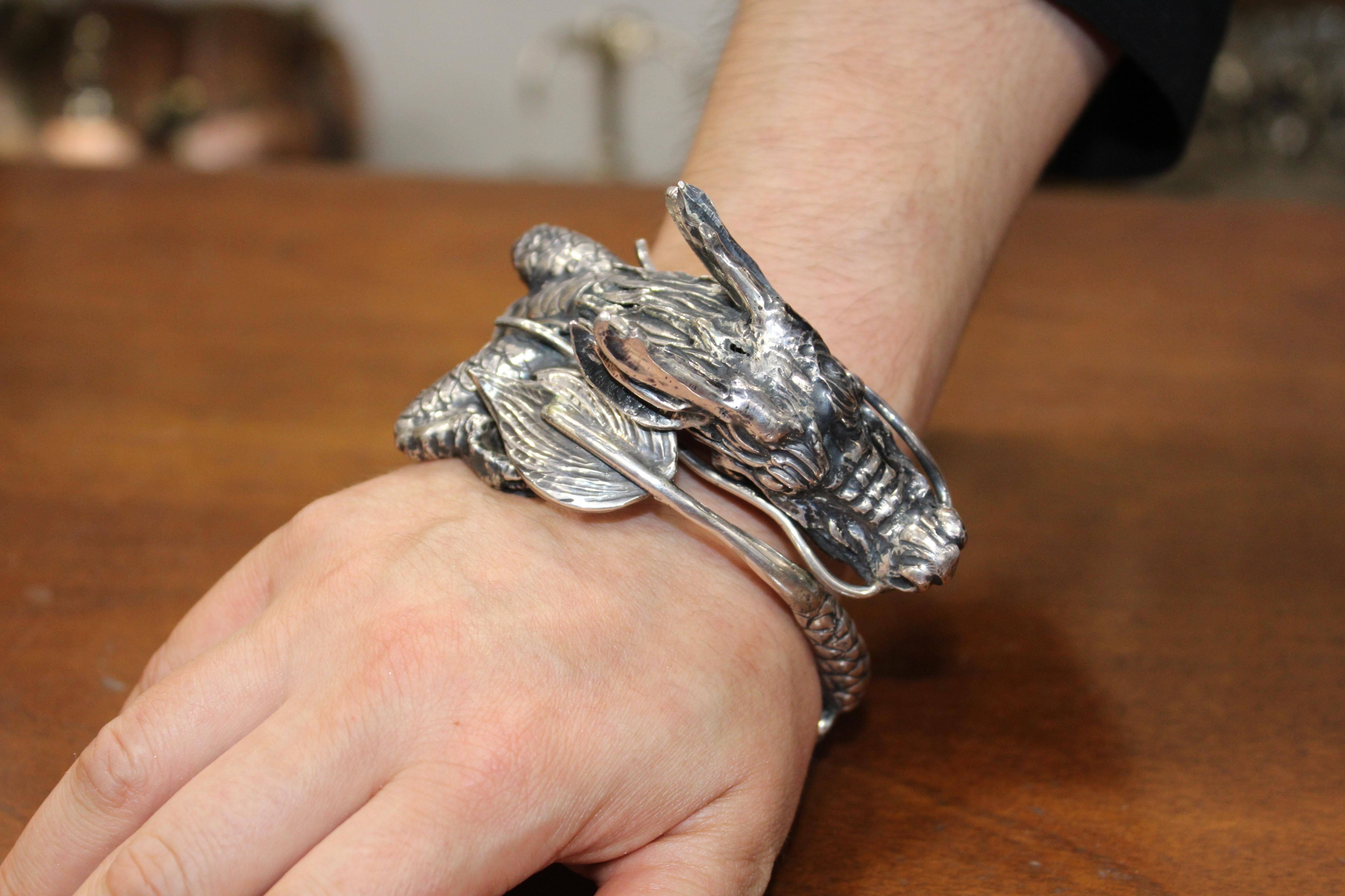 Bracelet dragon, argent sterling, fait à la main, Italie en vente 1