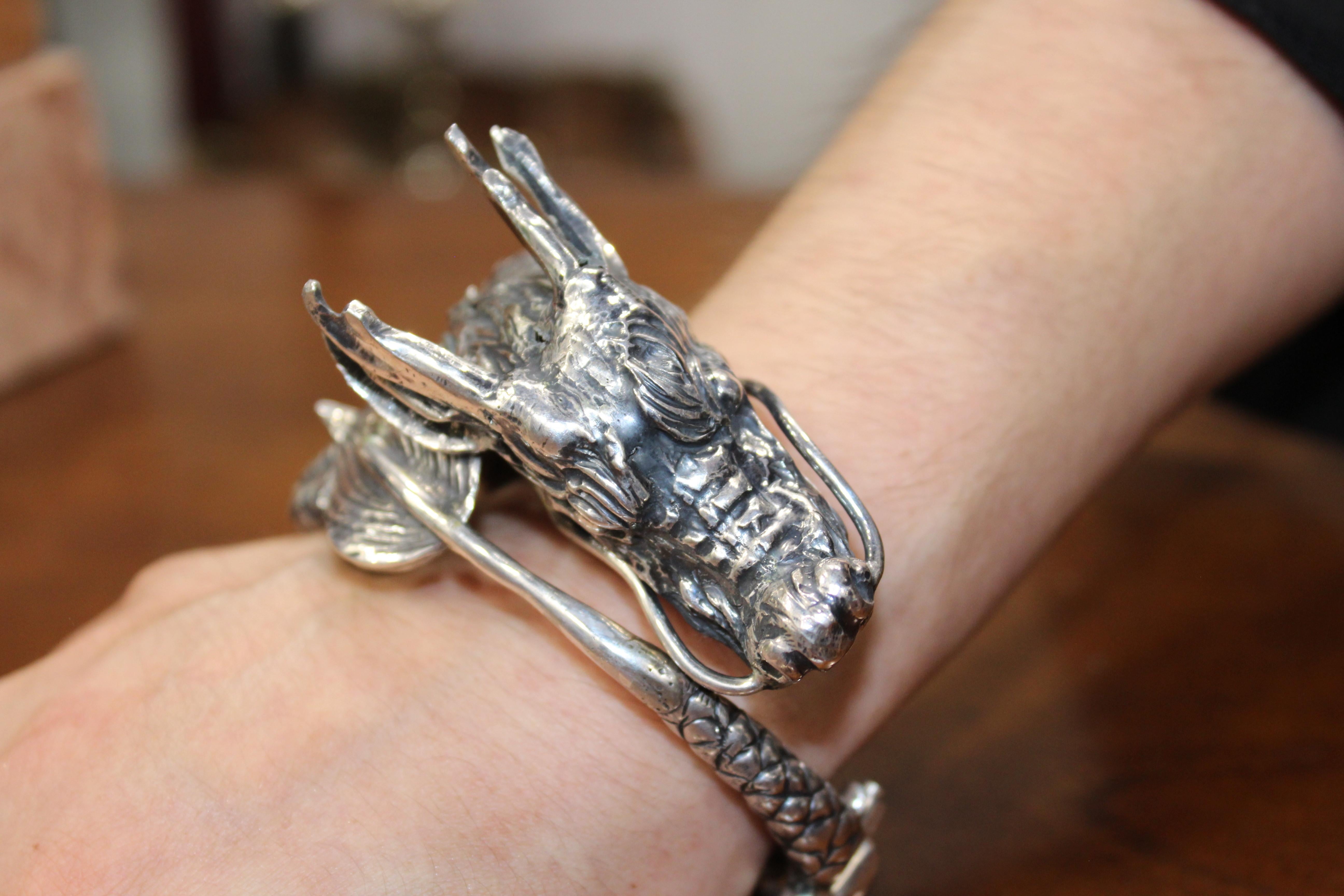 Bracelet dragon, argent sterling, fait à la main, Italie en vente 3