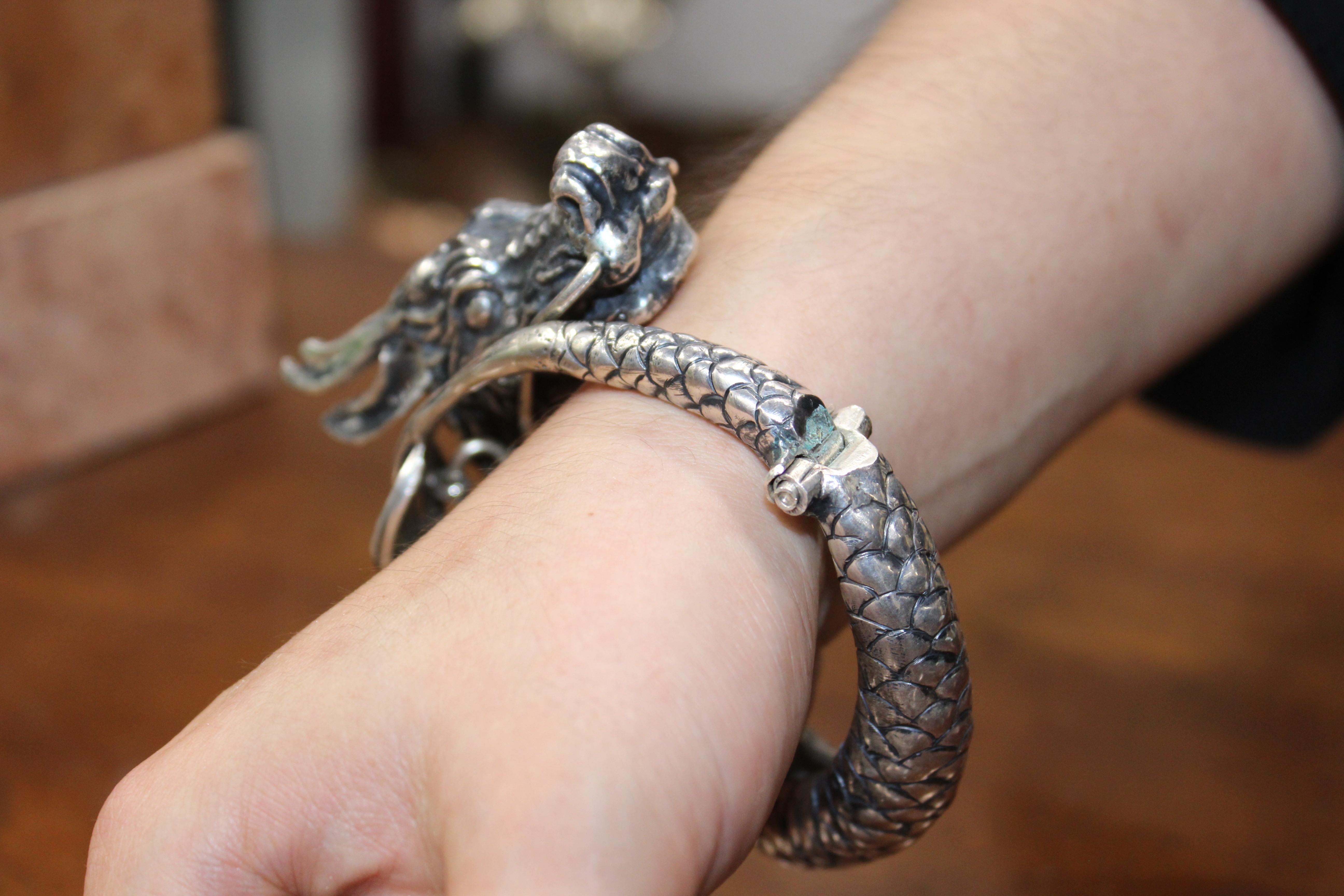 Bracelet dragon, argent sterling, fait à la main, Italie en vente 4