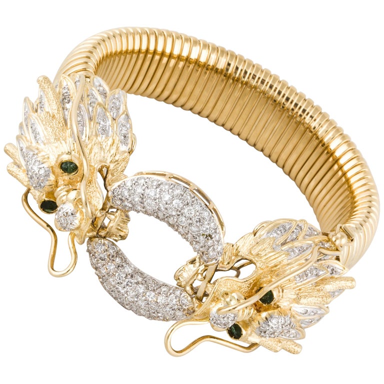 Dragon Bracelet with Diamonds and 18 Karat Yellow Gold at 1stDibs