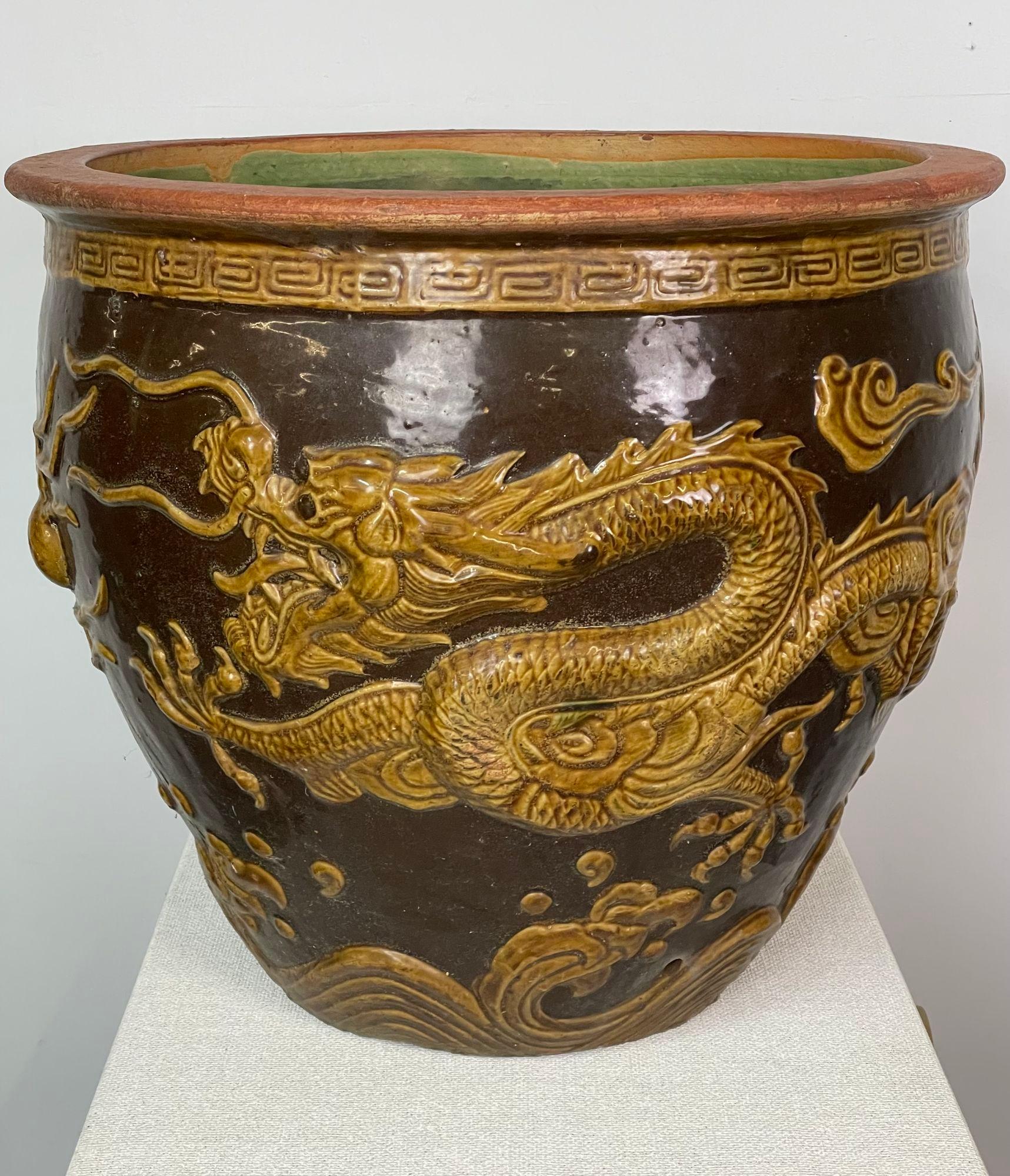 Dragon Cachepot Planter Jardiniere Fish Bowl in Tony Duquette Style In Good Condition In Stamford, CT