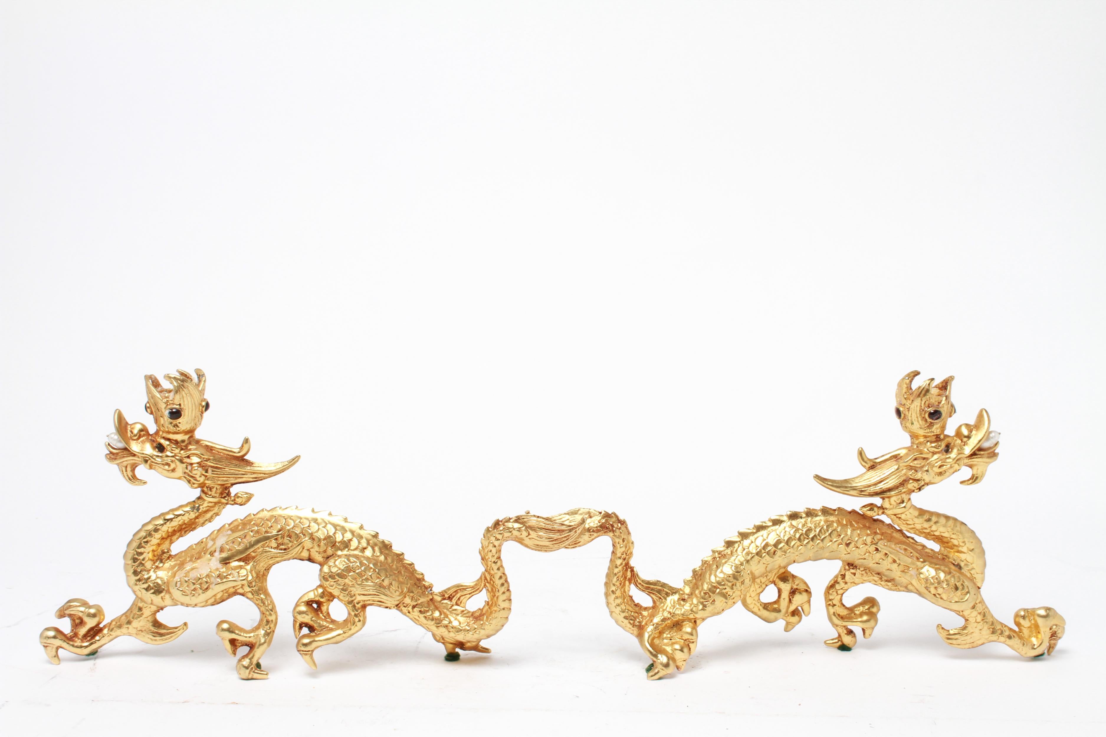 Dragon Candleholders in Gilt Metal In Good Condition In New York, NY