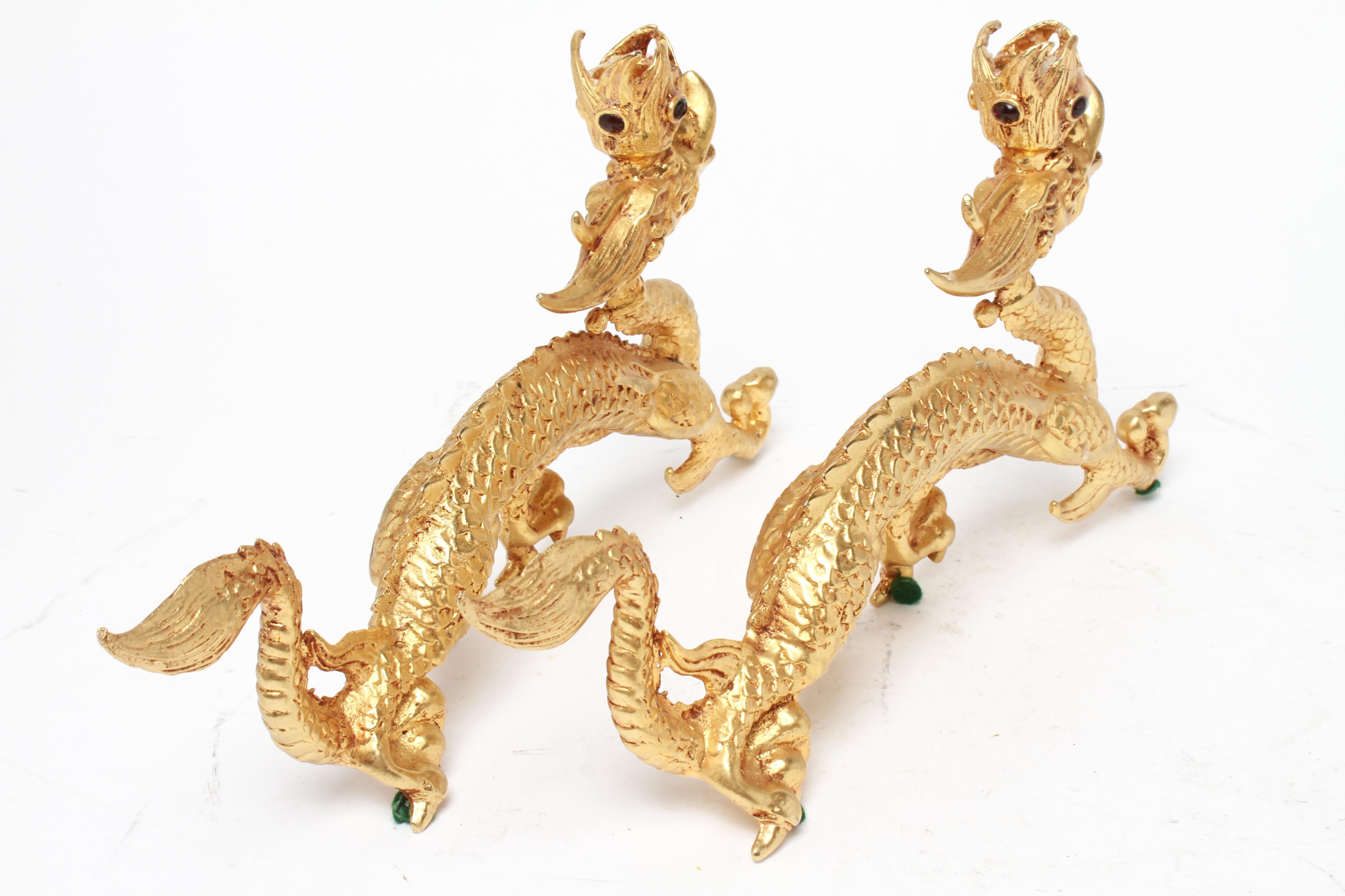20th Century Dragon Candleholders in Gilt Metal