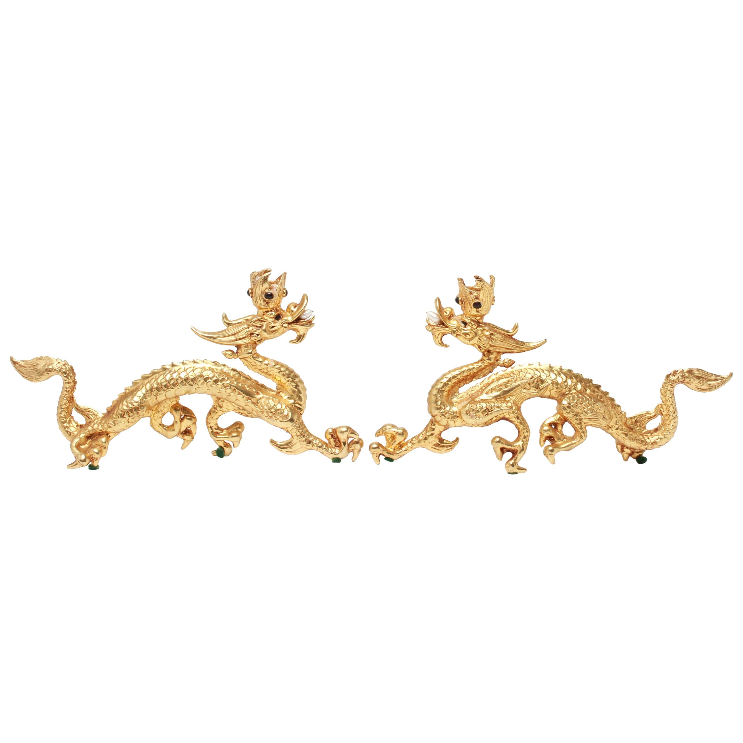 Dragon Candleholders in Gilt Metal