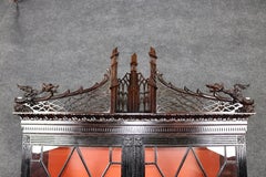 Dragon Carved 1900's English Chinese Chippendale Style English Mahogany Vitrine
