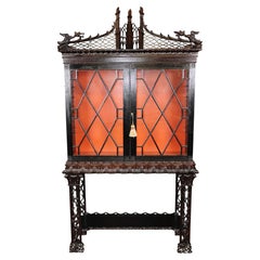 Dragon Carved 1900's English Chinese Chippendale Style English Mahogany Vitrine