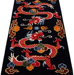 Dragon Chinese Vintage Peking Handmade Wool Rug in Black