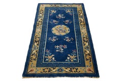 Dragon Chinese Vintage Peking Handmade Wool Rug in Blue