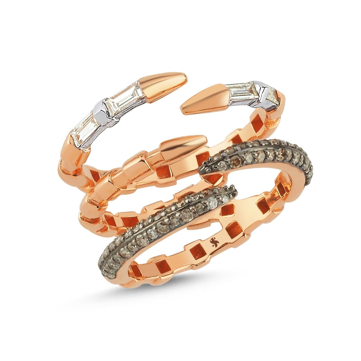 Modern Dragon Claw Ring in 14k Rose Gold with Diamond and Cognac Diamond For Sale