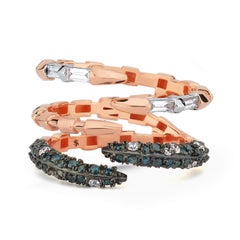 Dragon Claw Ring in 14k Rose Gold with Diamond-Baguette Diamond and Blue Diamond