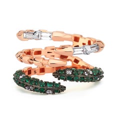 Dragon Claw Ring in 14k Rose Gold with Diamond, Baguette Diamond and Emerald