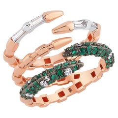 Dragon Claw Ring in 14k Rose Gold with Diamond, Baguette Diamond and Emerald