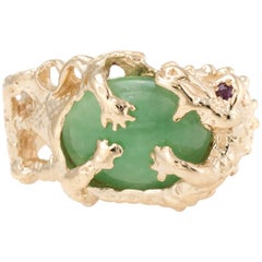 Vintage Dragon Cocktail Ring Jade