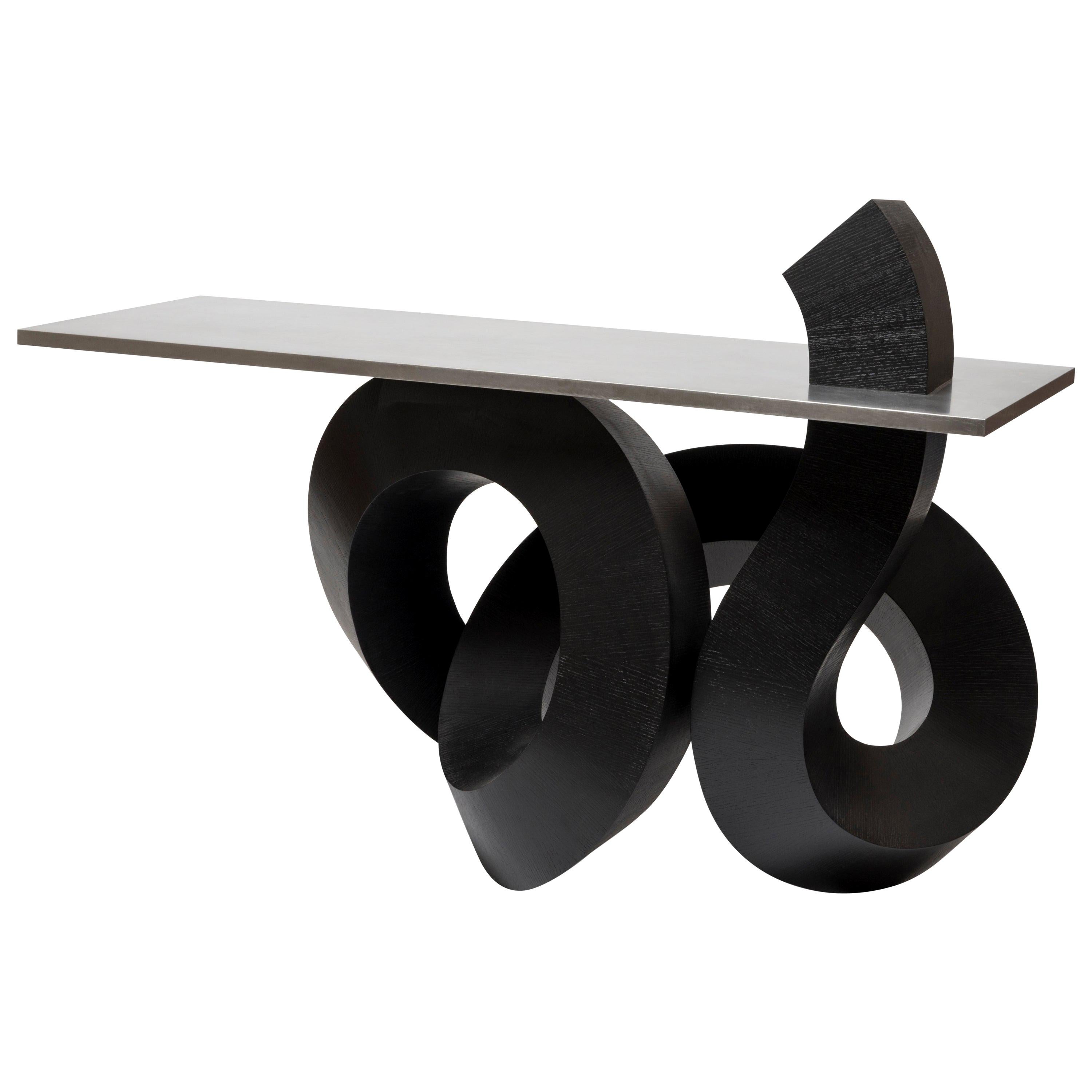 Dragon Console Table or Hallway Table Black Dyed Plywood and Aluminium For Sale