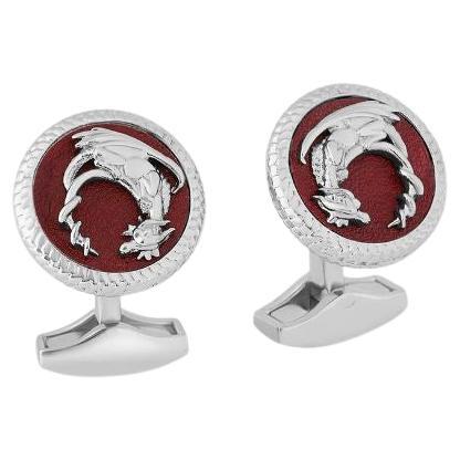 Dragon Cufflinks with Burgundy Leather For Sale