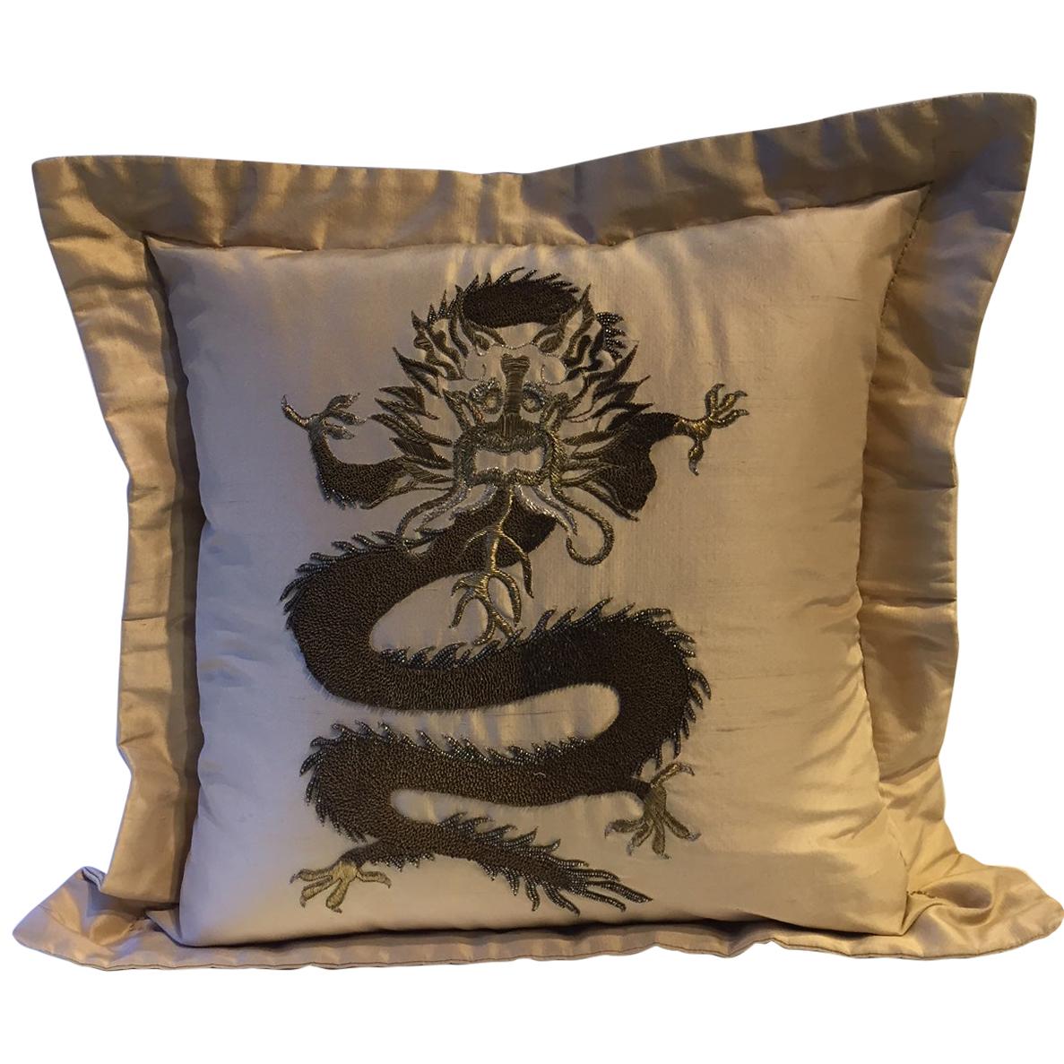 Dragon Design Cushion Silk Color Straw Hand Embroidery