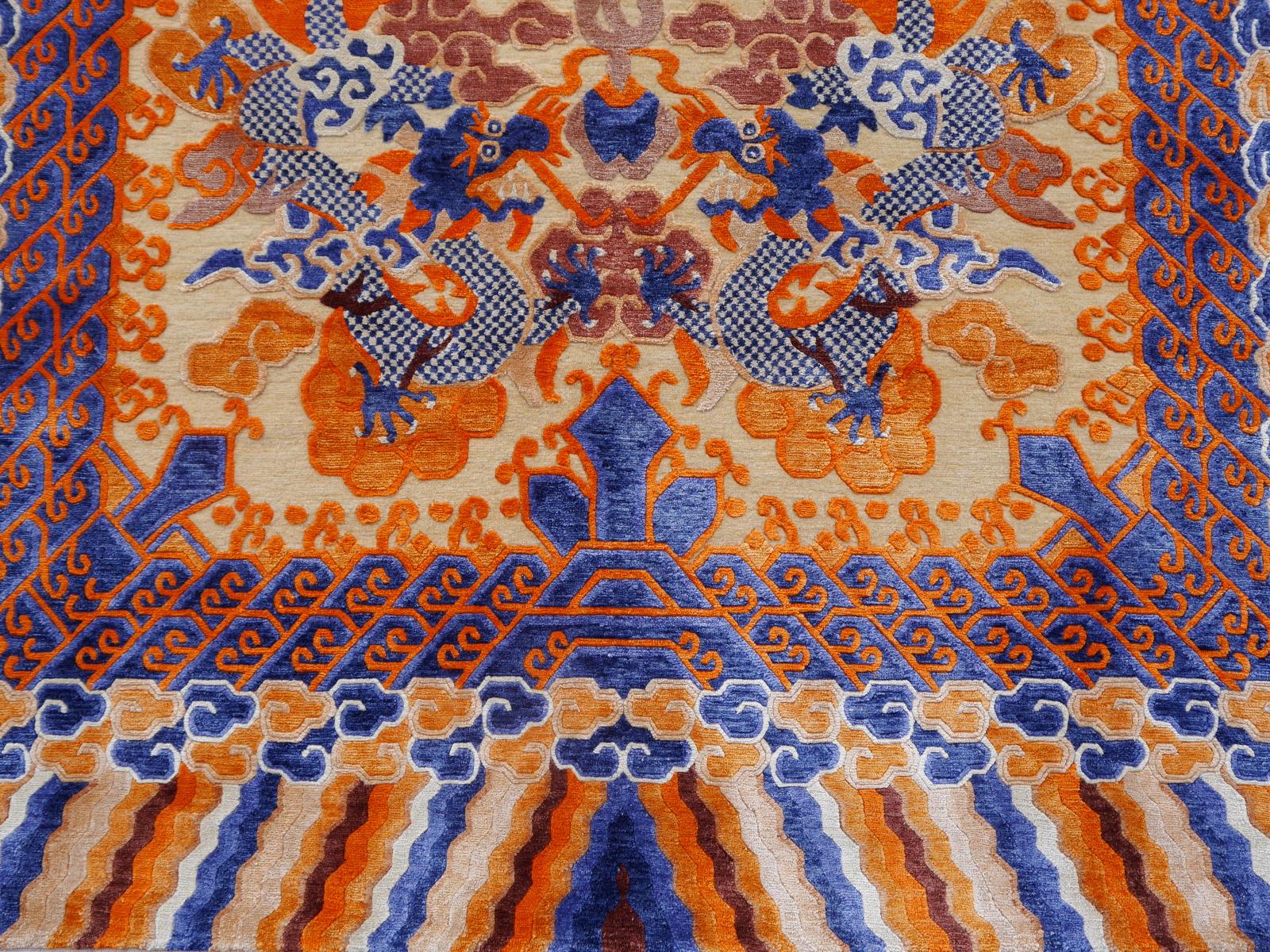 Teppich aus Wolle und Seide im Drachendesign im Stil von chinesischen Kansu-Teppichen im Angebot 4