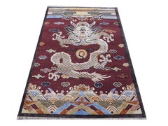 Dragon Design Rug Wool and Silk in Style of Chinese Kansu Carpets