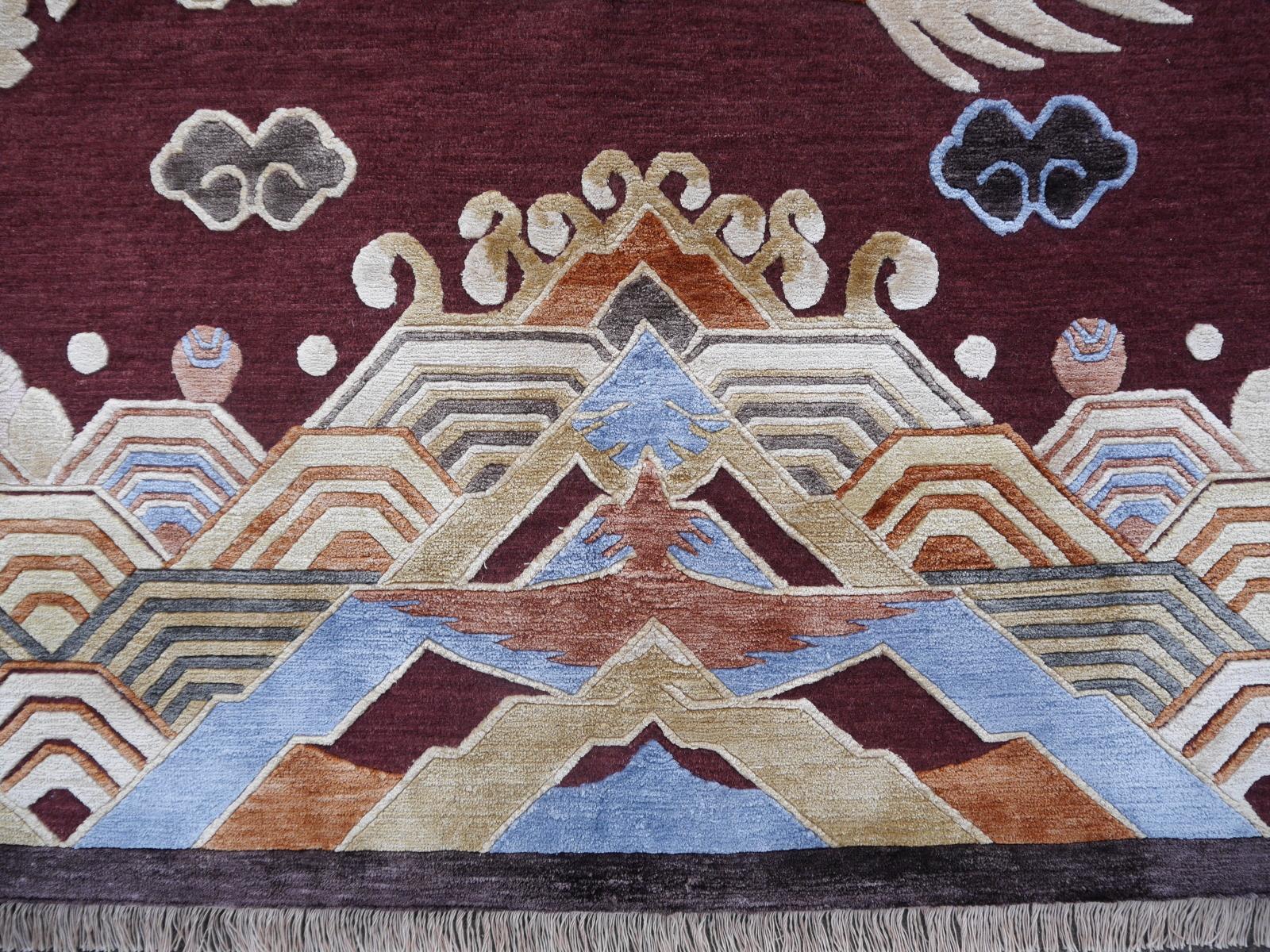 Khotan Dragon Design Rug Wool and Silk in Style of Chinese Kansu Carpets