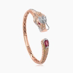 Dragon Diamond Pave Pink Tourmaline Ruby Rose White Gold Animal Bangle Bracelet