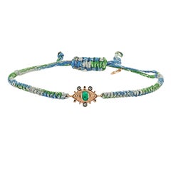 Dragon Eye Emerald Cord Bracelet in 14K Rose Gold by Selda Jewellery