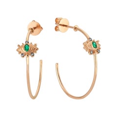 Dragon Eye Emerald Hoop Earrings in 14k Rose Gold by Selda Jewellery