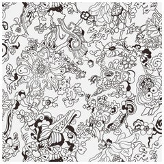 'Dragon Flowers' Black on White on Smooth Wallpaper