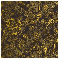 'Dragon Flowers' Golden Brown on Smooth Wallpaper