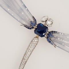 "Dragon Fly" Grayish Blue Jade, Sapphire and Diamond Brooch