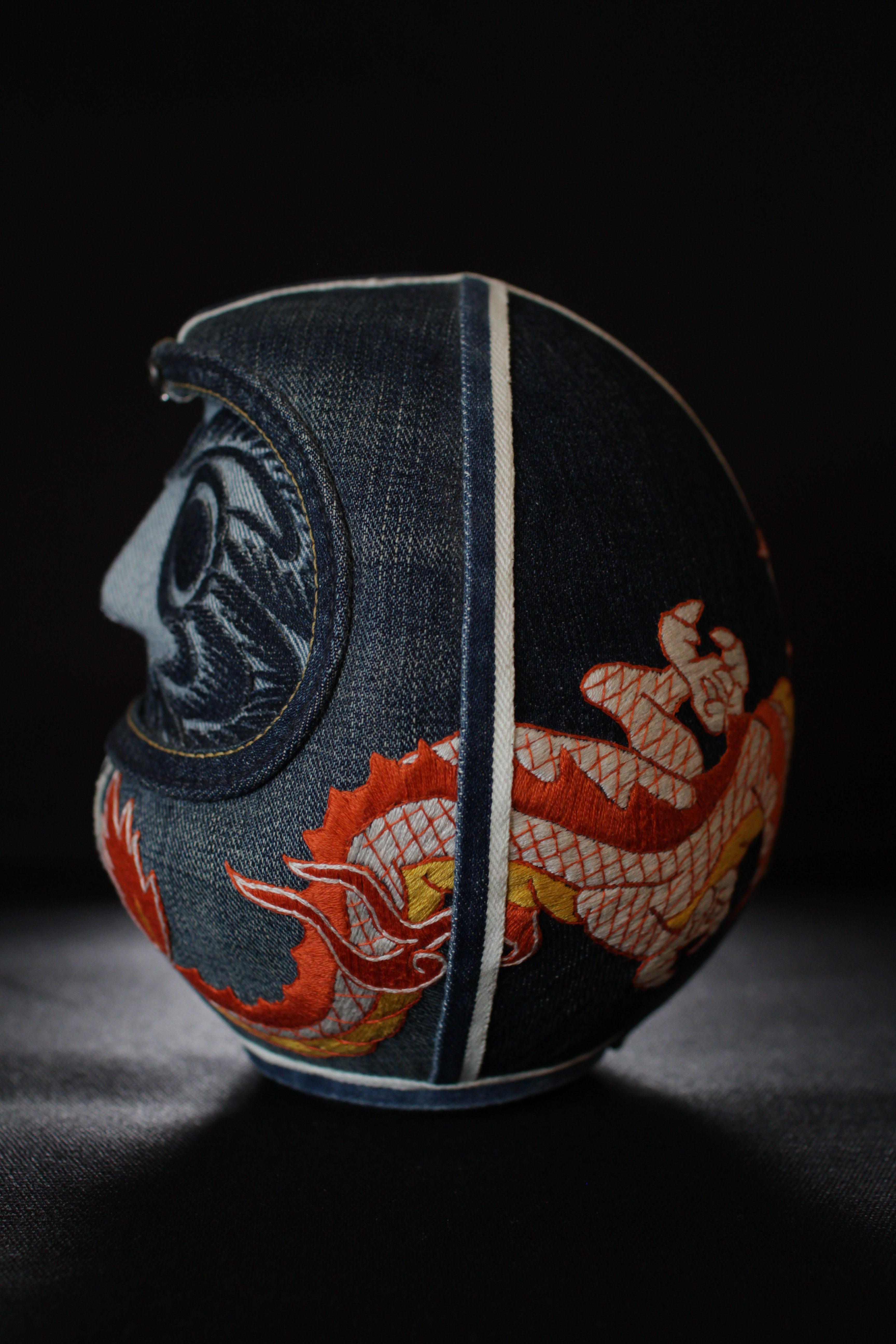 Fabric Dragon Hand Embroidery Denim Daruma For Sale