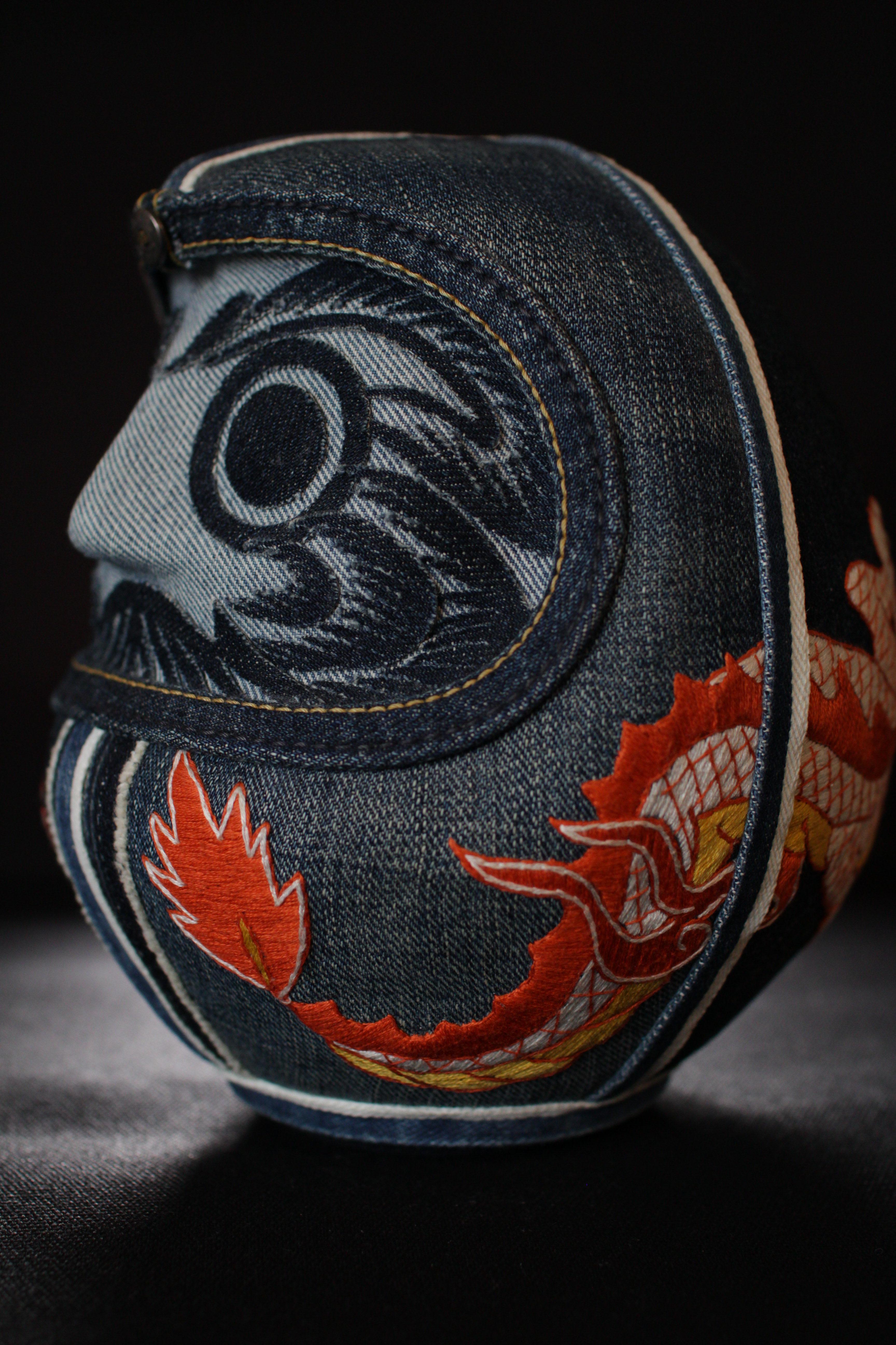 Dragon Hand Embroidery Denim Daruma For Sale 1