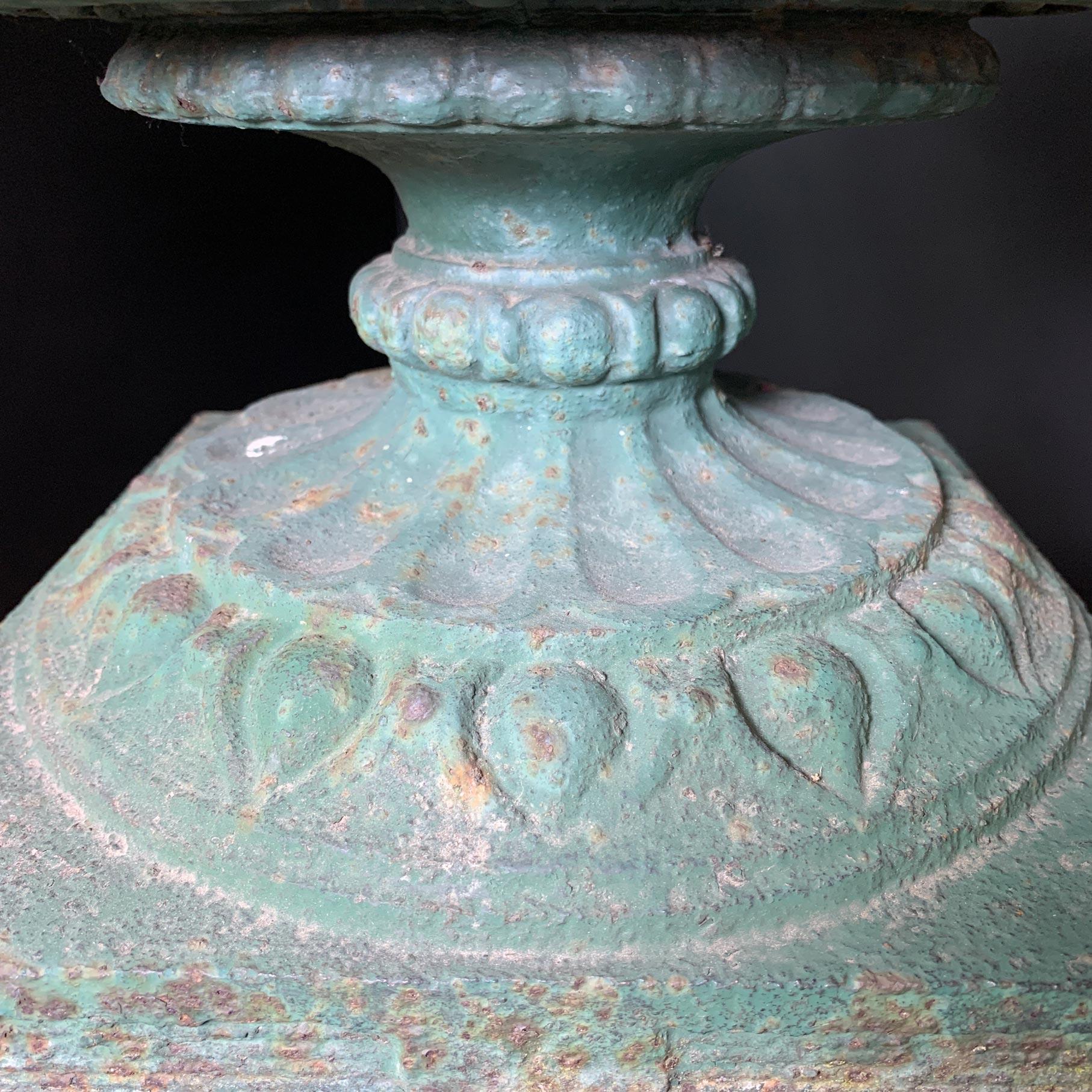 Dragon Handled French Green Cast Iron Tazza Urns 9