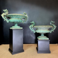 Dragon Handled French Green Cast Iron Tazza Urns